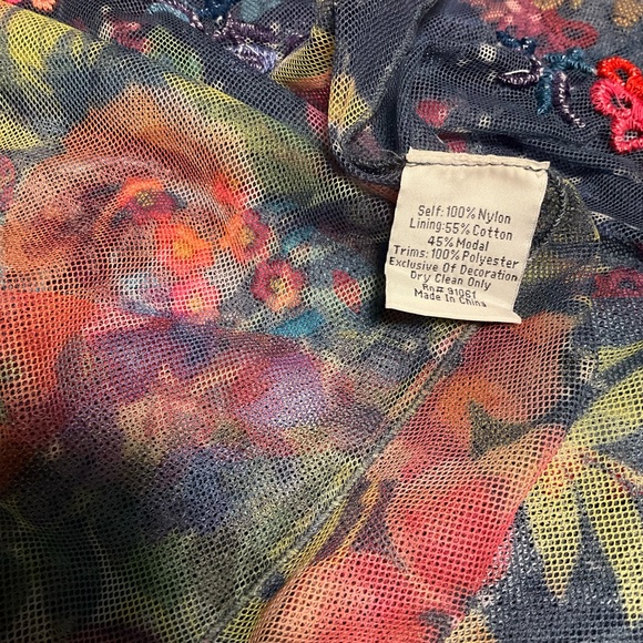 NWOT Biya X Johnny Was Rhandi Mesh Dress Midi Embroidered SMALL Missing Slip - Picture 9 of 10